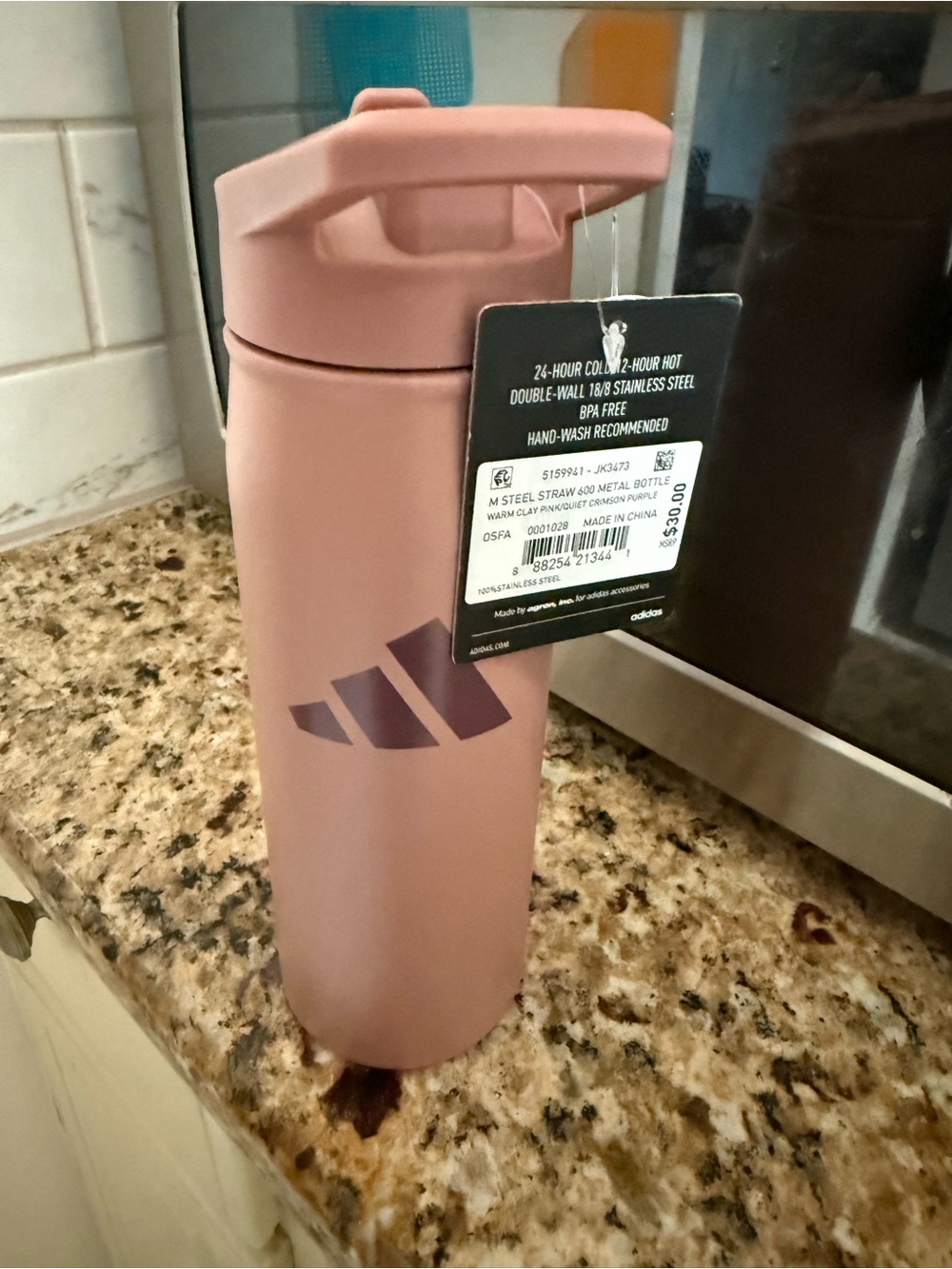 adidas Matte Rose Pink Insulated Stainless Steel Water Bottle with Straw Lid